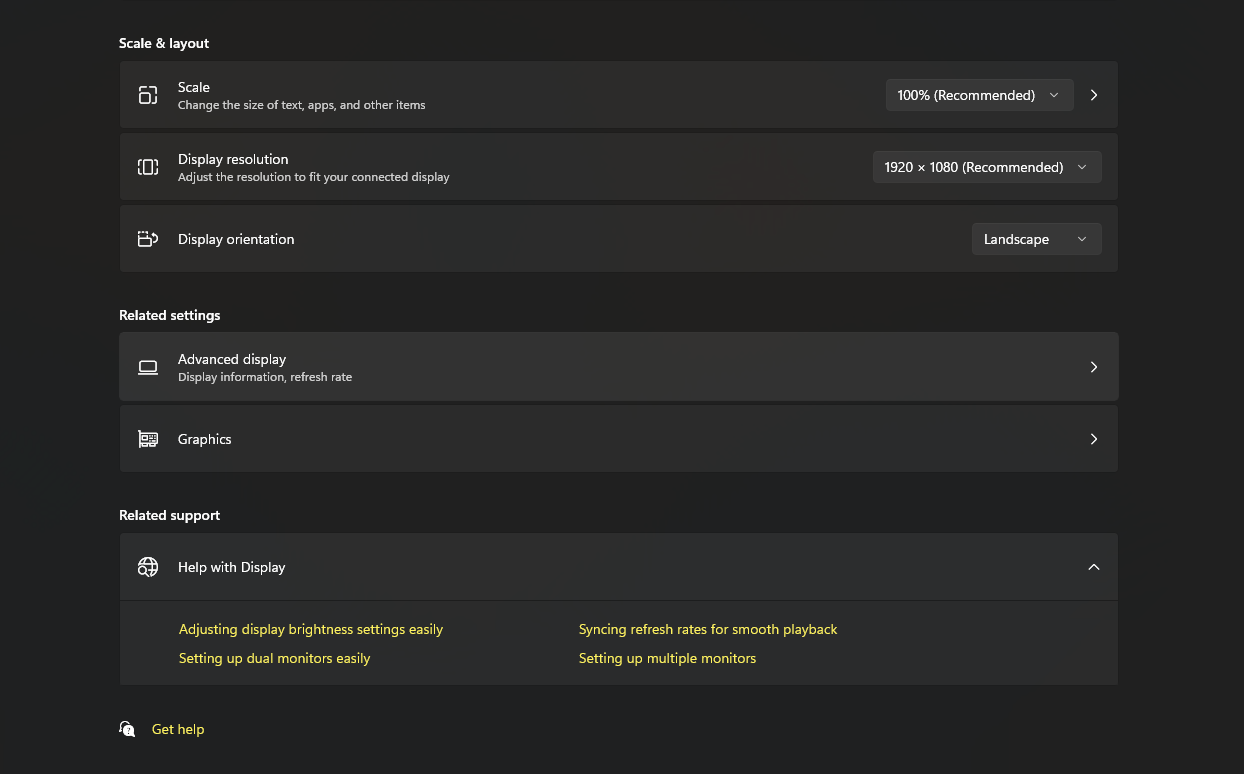 Placeholder image showing the location of 'Advanced display settings'